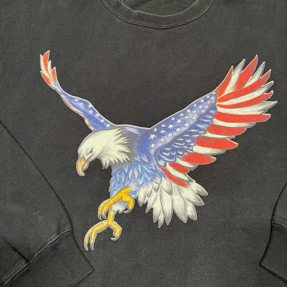 Vintage XL Black Bald Eagle USA Flag American Graphic Sweat Shirt Red White Blue - Picture 4 of 10